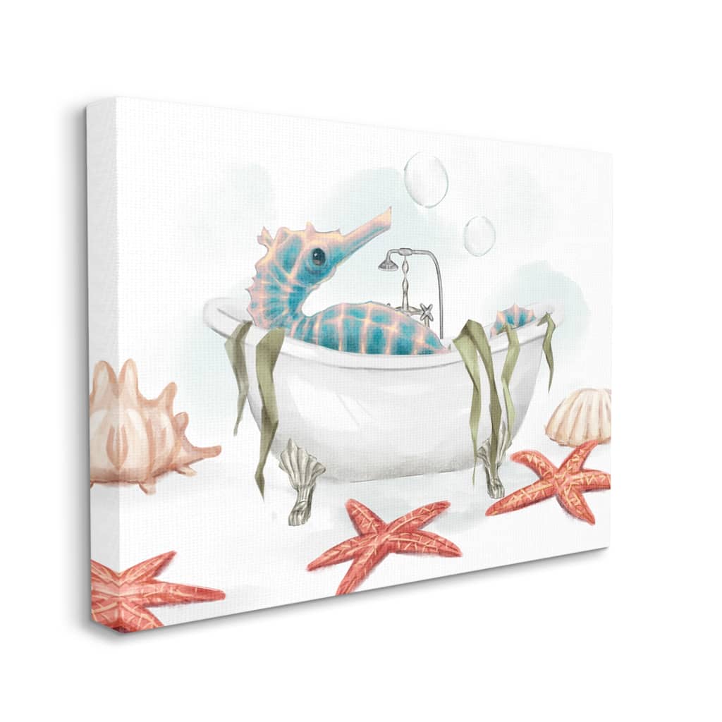 Stupell Seahorse Resting Nautical Bath Tub Starfish Bubbles Canvas Wall Art - Red