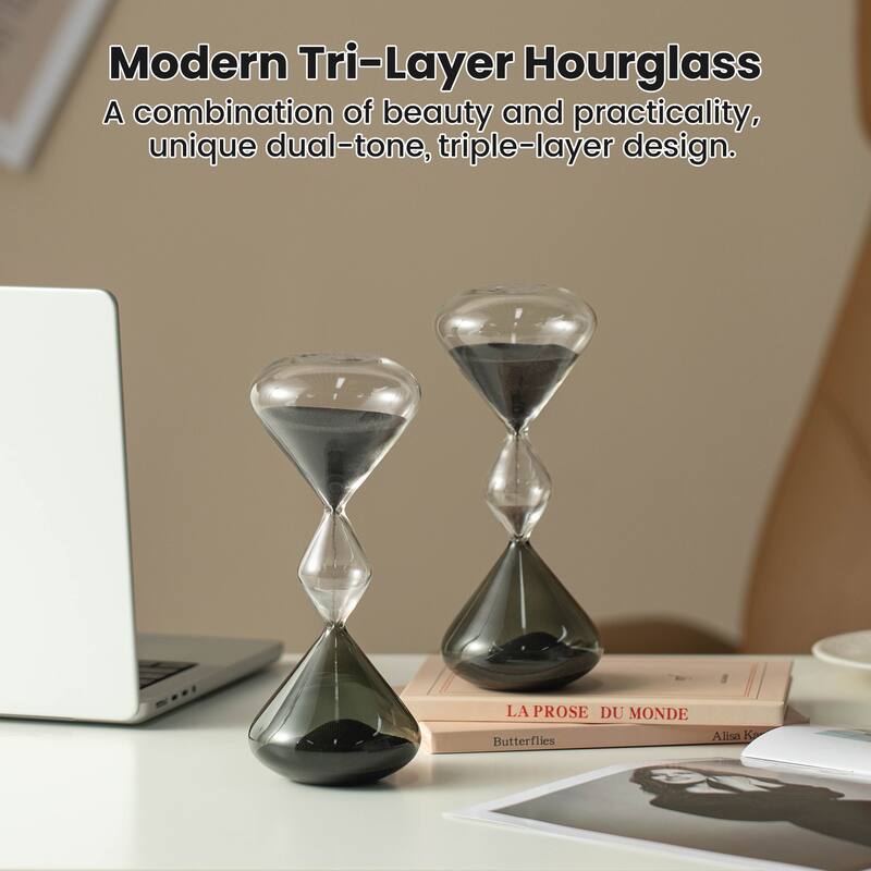 Glitzhome 7.75"H Set of 2 Tri-Layer Two-Tone Color Hourglasses with 15-Minute Sand Timers