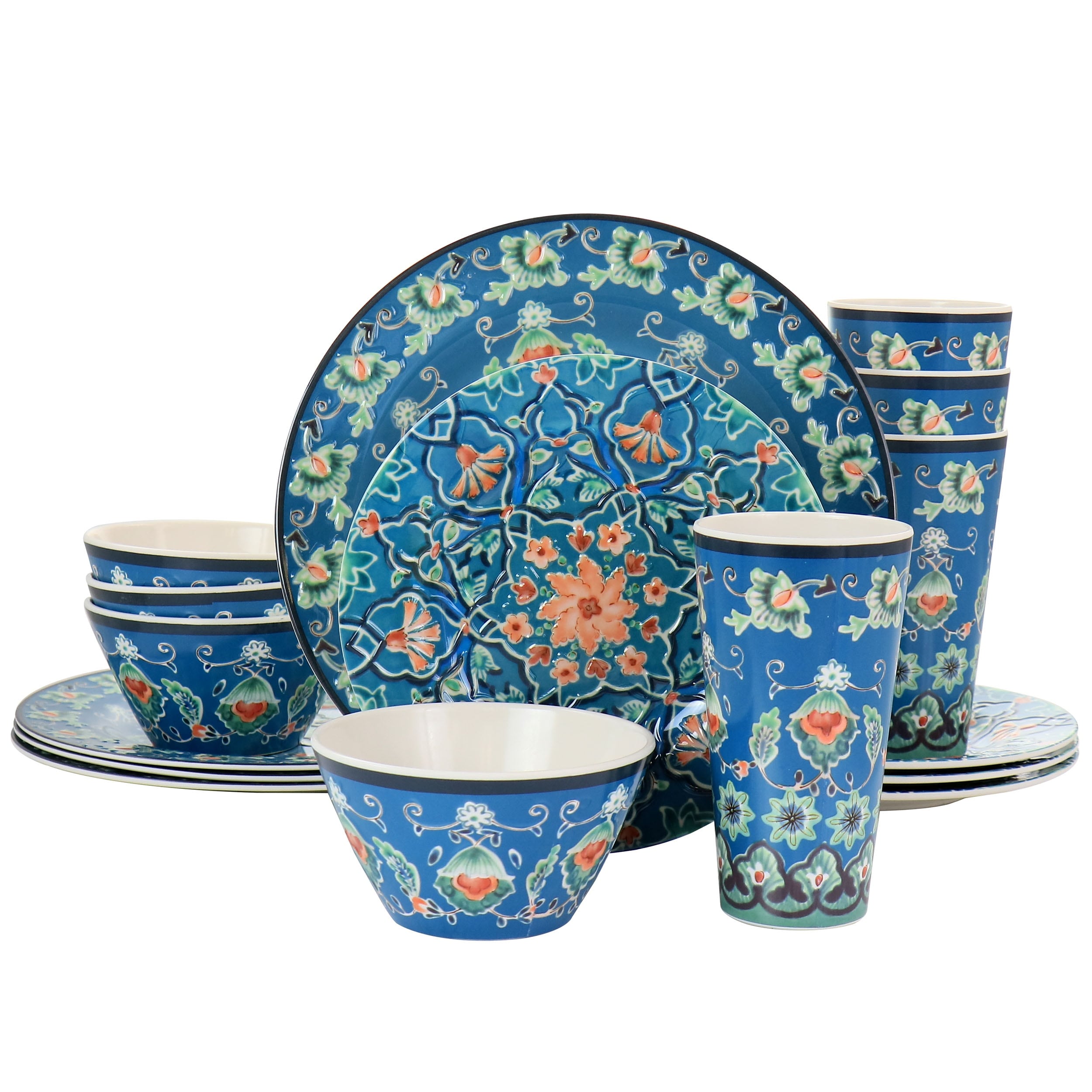Gibson Home 16 Piece Melamine Dinnerware Set in Blue Overstock