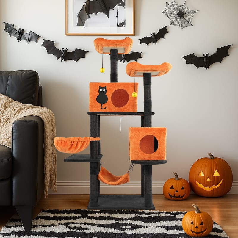 61" Cat Tree Tower with Condos, Perches, Hammocks & Scratching Posts