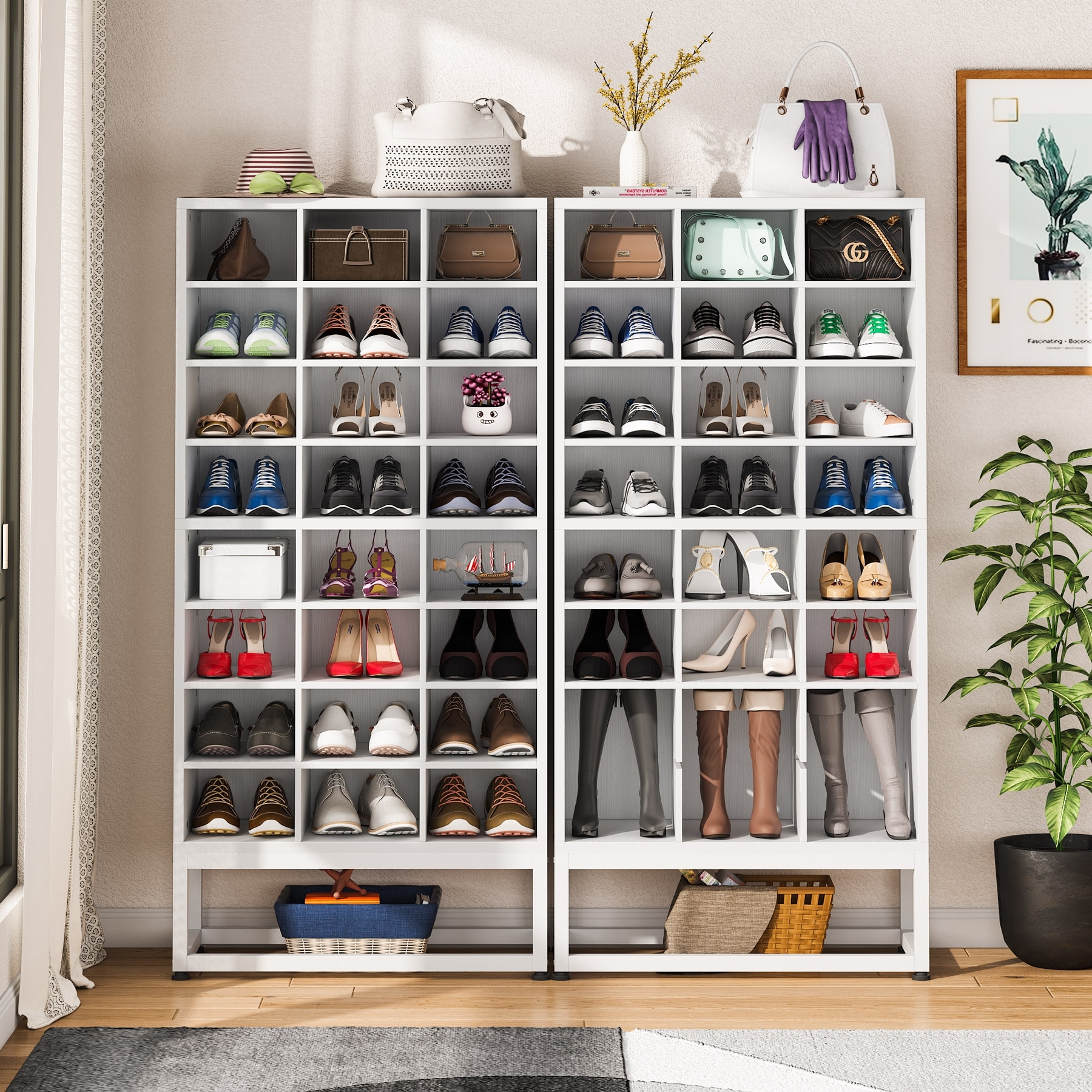 Shoe Rack Organizer, 4 Cube 8 Tier Covered Storage Cabinet 16