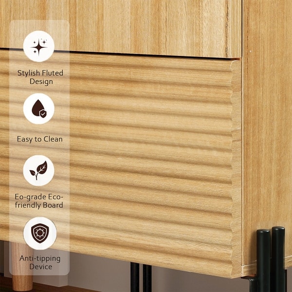 dimension image slide 2 of 4, WAMPAT 6 Drawer Baby Dresser For Bedroom, Double Chest Of Drawers For Kids With Minimalist Reeded Design