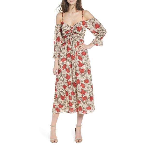 Shop Hinge Beige Women S Size Medium M Floral Cold Shoulder