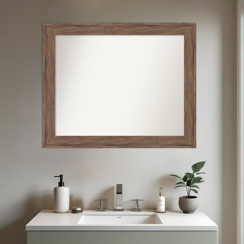 Pia Medium Brown Non-Beveled Framed Bathroom Vanity Wall Mirror - Pia Medium Brown