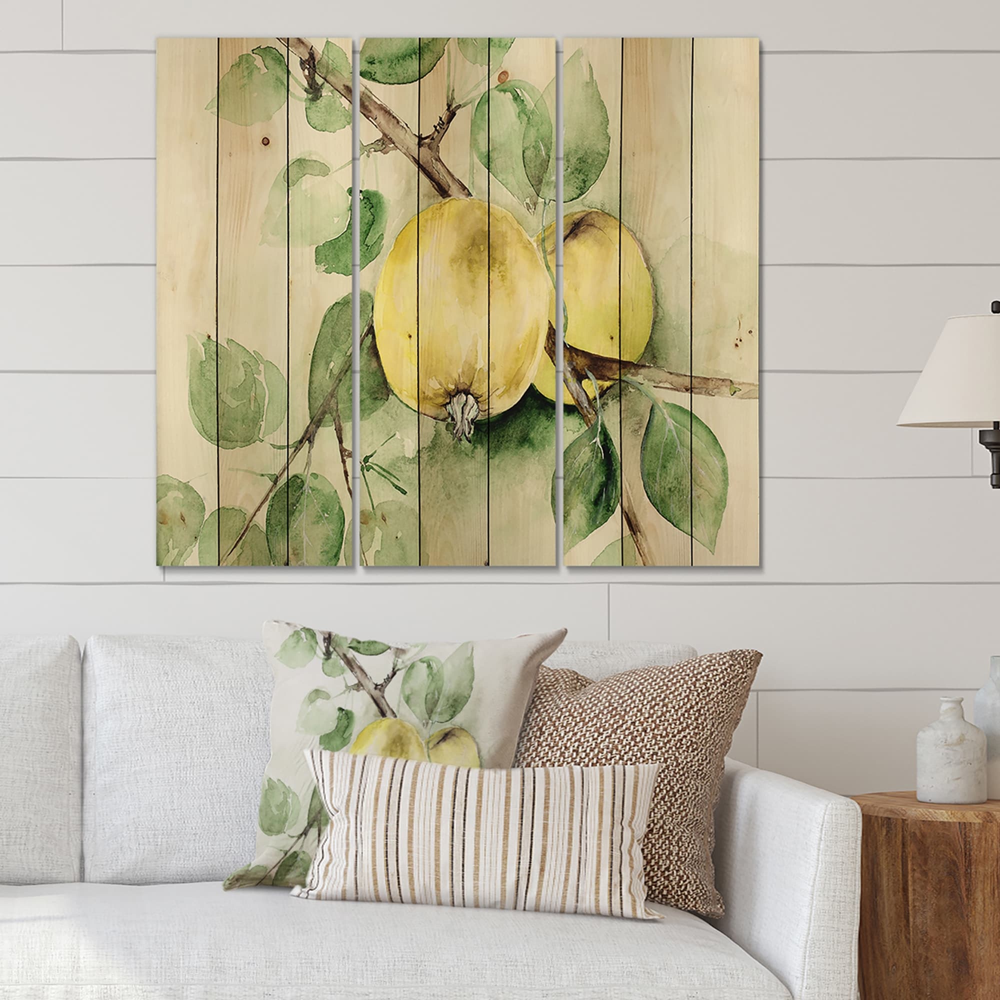 Designart 'Vintage Green Appels' Farmhouse Print on Natural-image