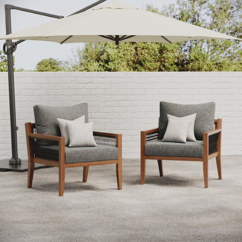 Freya Bohemian Wooden Armchair, Outdoor Patio Chair, Solid Acacia Wood Frame - Set of 2 - Dark Gray