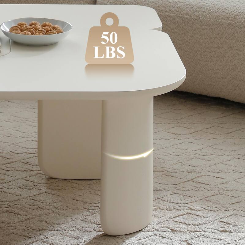 35.43" L-Shape Modern Coffee Table Upgraded, Cocktail Table with Multi-layer Green Paint, Drinking Side Table