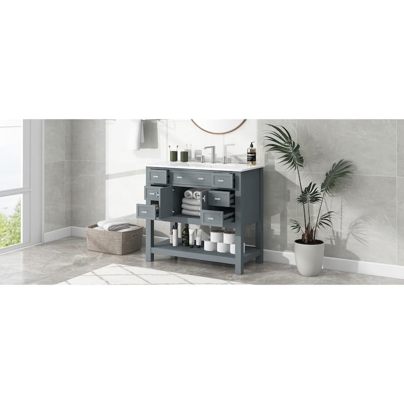 36''Bathroom Vanity With Top Sink,Storage Cabinet With 2 Soft Closing Doors And 6 Drawers,Single Sink Bathroom Vanity
