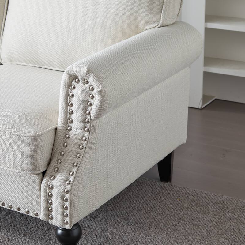 Faux Leather Upholstered Sofa, Deep Seat Sofa with Rolled Arms & Nailhead Trim, 2 Seater Sofa with Wooden Legs