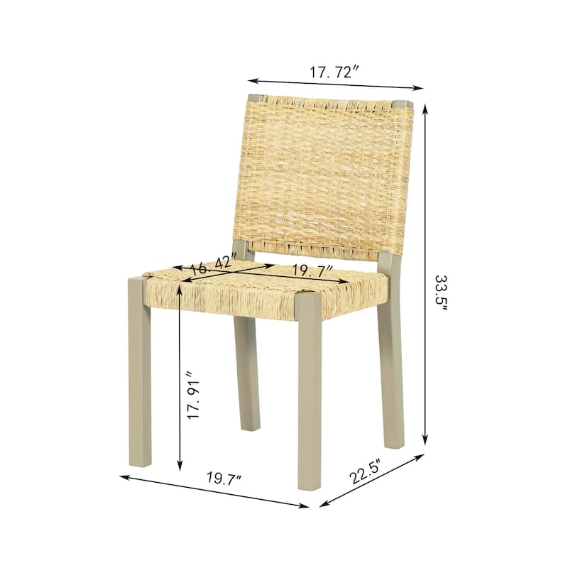 Rattan Back Dining Chairs Set of 2, Farmhouse Armless Side Chairs with Wooden Frame for Indoor, Outdoor