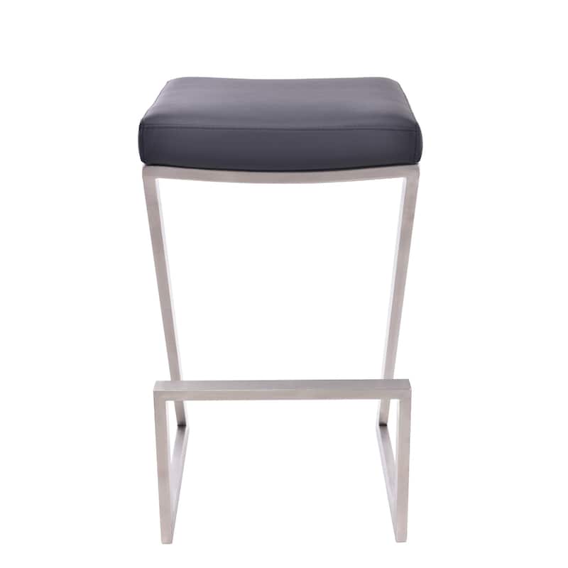 Contemporary 26" Counter Height Bar Chair with Silver Iron Base and Soft Faux Leather Cushion Seat - 26"H x 17"W x 17"D