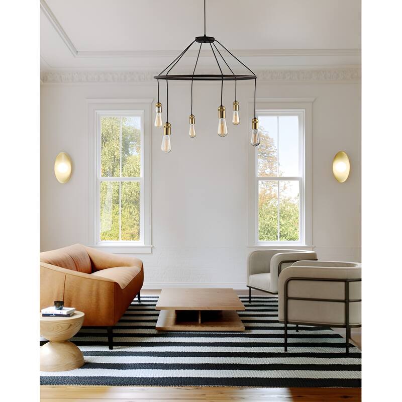 6-Light Industrial Hoop Rustic Circular Chandelier - Black