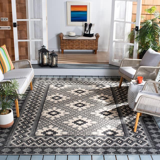 SAFAVIEH Veranda Eyvor Indoor/ Outdoor Waterproof Patio Backyard Rug - 8' x 10' - Ivory/Charcoal