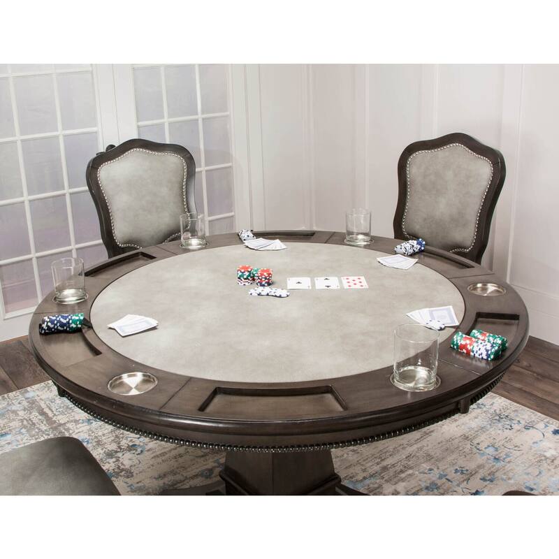 Vegas Poker Table Set - 5 Piece Dining Game Table with Chairs - 48" Round Reversible Top - Gray Finish