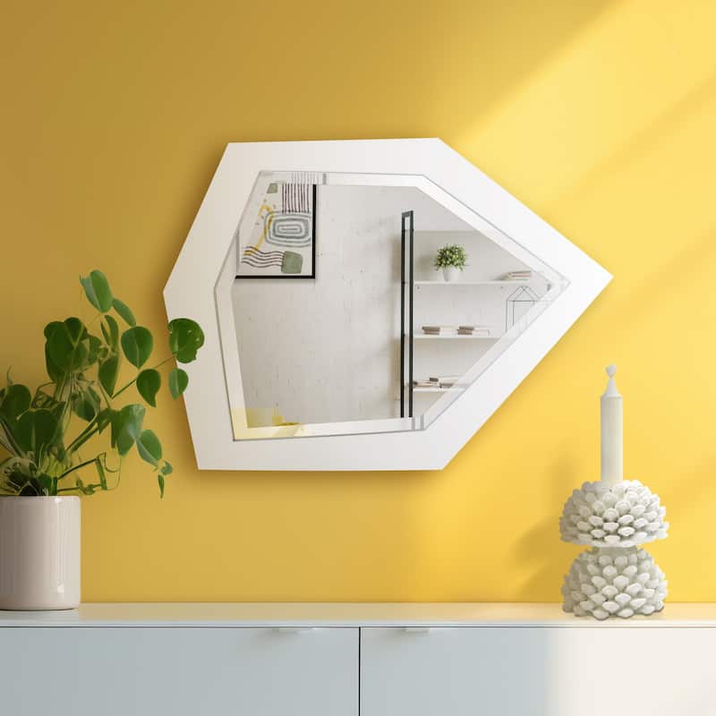 Allan Andrews Contemporary Asymmetrical Abstract Framed Wall Mirror - 16"W x 11.75"H - Matte White
