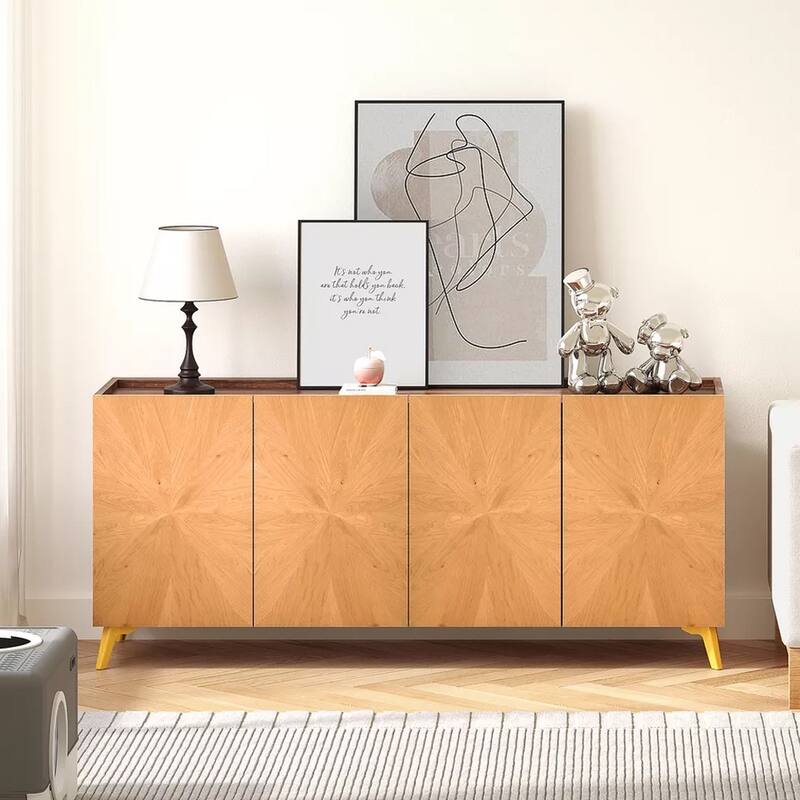 3" Sideboard Cabinet 4 Doors Kitchen Storage Buffet Oak - 62 inches