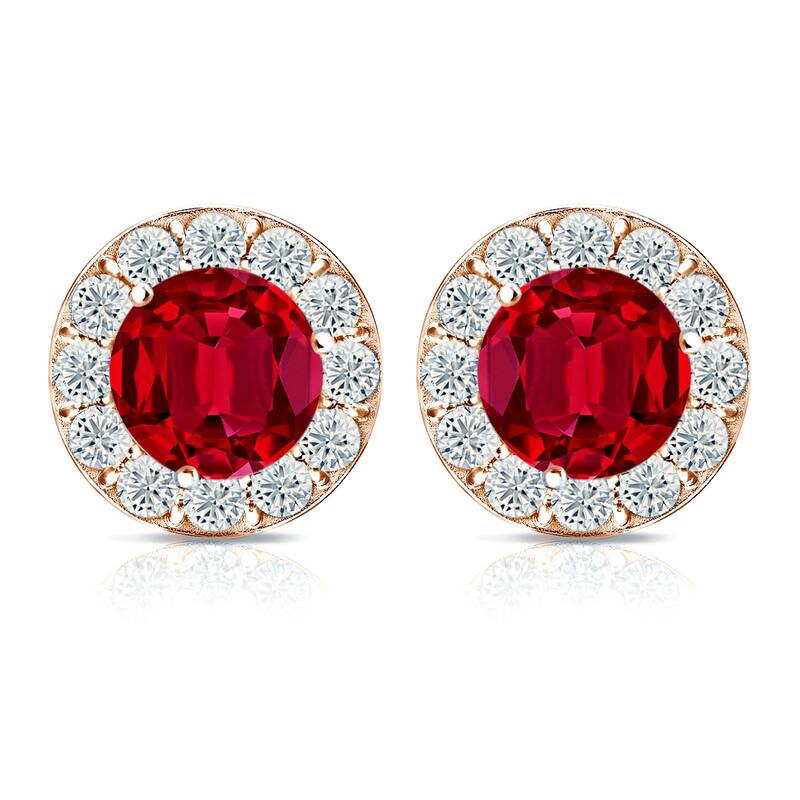 Auriya 14k Gold Lab Grown Gemstone Ruby Stud Earrings Round 0.25 to 5.00 ct. tw. Halo Push-Back