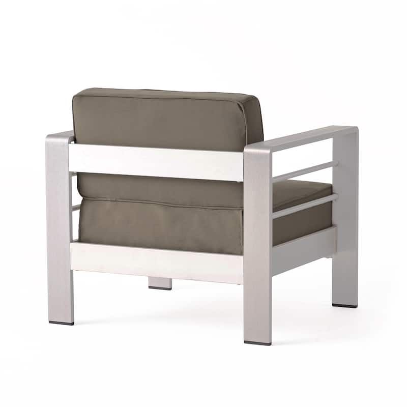 Cape Coral Outdoor Aluminum 3 Piece Chat Set with C Shaped Table by Christopher Knight Home