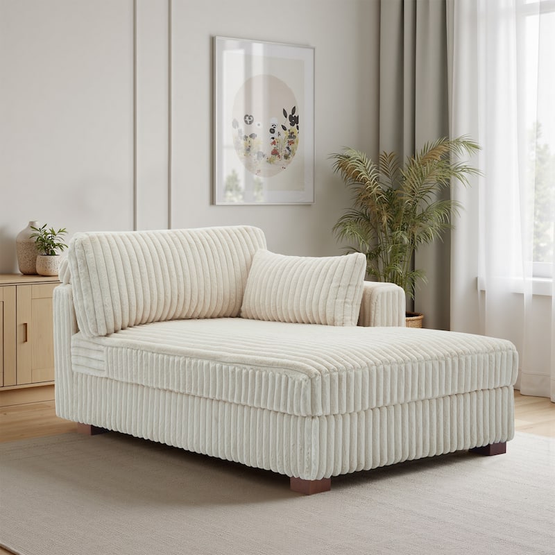 42" W Plush Corduroy Upholstered Chaise Lounge Sleeper for Living