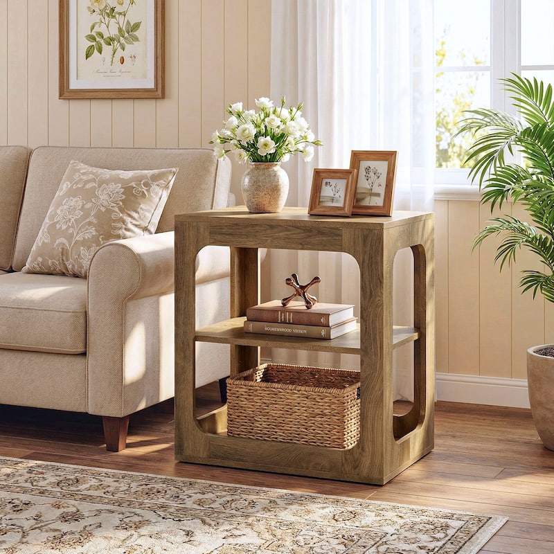 3-Tier End Table with Storage Shelves