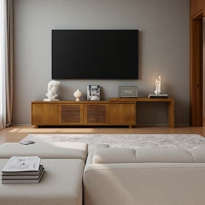 Expandable TV Stand for 75" TVs, Adjustable Media Console with Vintage Wood Grain, Large Storage, Entertainment Center