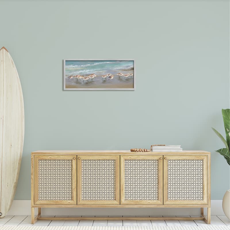 Stupell Sandpiper Flock Shoreline Splashing Framed Giclee Art by Rick Novak
