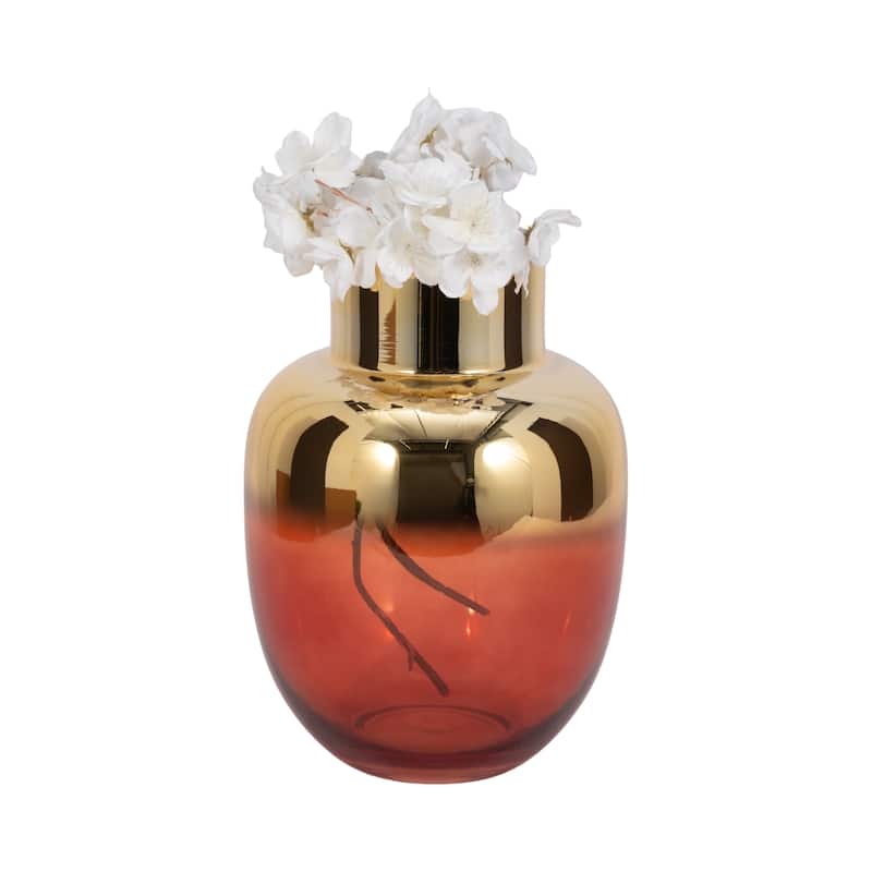 Glass Metallic Vase Contemporary Pink and Gold Decorative Flower Vase for Table Centerpiece or Home or Office