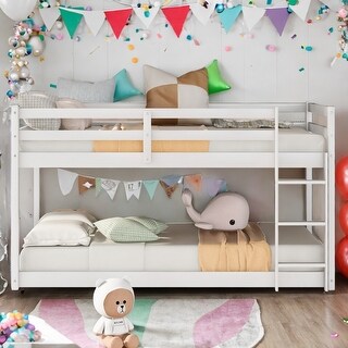 Stylish & Simple Twin Bunk Bed,Twin over Twin Floor Bunk Bed with Ladder