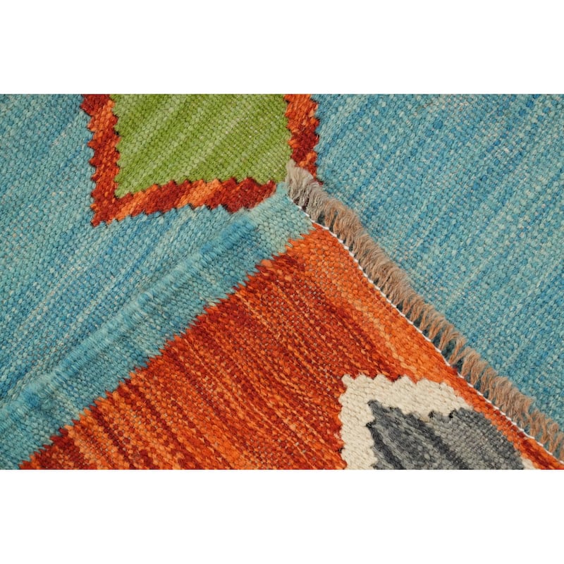 Hand Woven Oriental 100% Wool Carpet Southwestern Tribal Navy Blue & Blues Kilim Area Rug - 5' 10'' X 4' 0''