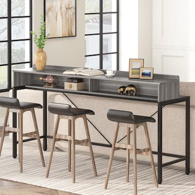 70.9 Inch Long Industrial Console Table, 2 Tier Narrow Sofa Console Tables for Living Room, Entryway