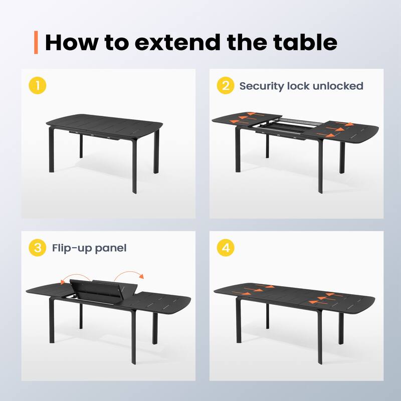Pellebant Outdoor Aluminum Expandable Patio Dining Table Extension Table