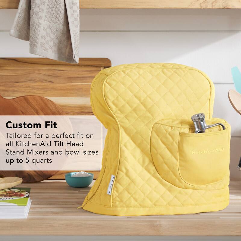KITCHENAID Fitted Tilt-Head Solid Stand Mixer Cover with Storage Pocket, Quilted 100% Cotton