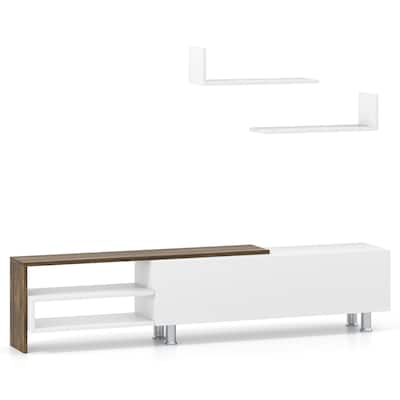 Engineered Wood TV Stand for 80 inches TVs with Shelves and Cabinet - 71.5" L x 12.5" W x 16" H