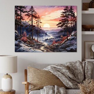 Designart "Pine Tree Winter Horizon" Tree Pine Canvas Wall Art - Bed ...