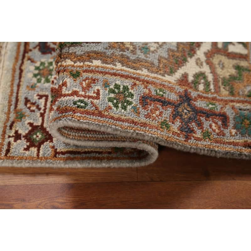 Gray Geometric Heriz Serapi Indian Accent Rug Handmade Wool Carpet - 2'0"x 3'0"