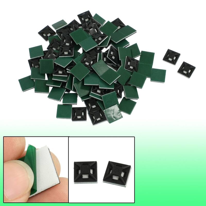 100 Pcs Black Hard Plastic Sticky Base Cable Tie Fixed Holder