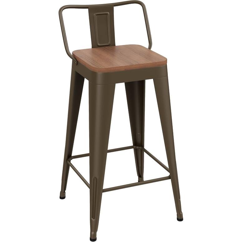 Counter & Bar Stools with Metal Frame Kitchen Stools with Low Back Kitchen Bar Furniture Stools with Square Wooden Seat