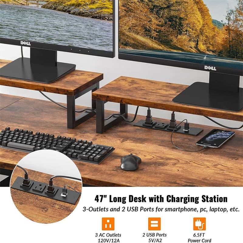 Computer Desk with Drawer and Power Outlets