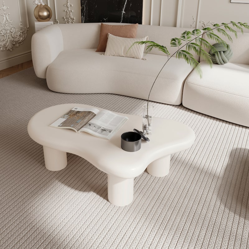 Wood Cloud Shaped Coffee Table for Living Room - 40" L - Cream White