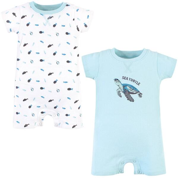 slide 1 of 1, Touched by Nature Unisex Baby Organic Cotton Rompers, Endangered Sea Turtle 12 - 18 Months - Blue