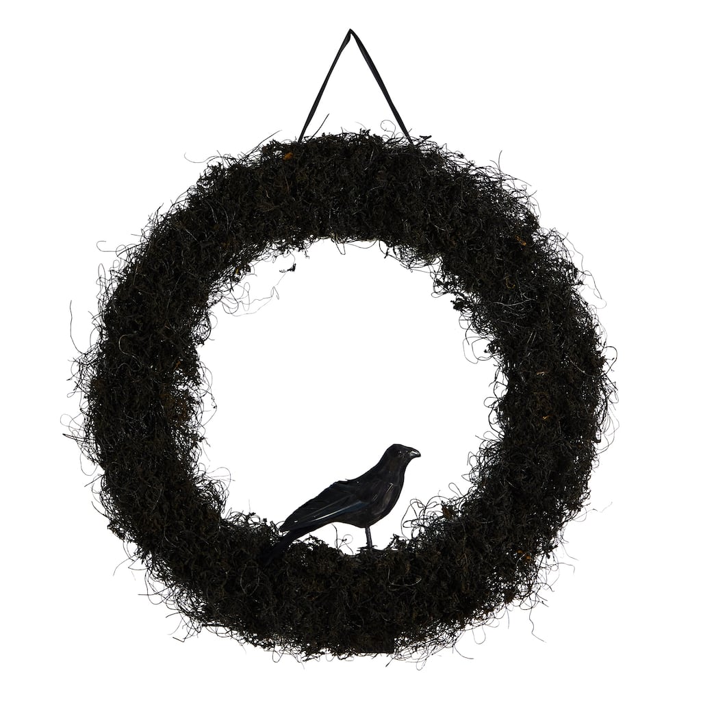 Black Raven Artificial Halloween Twig Wreath, 30-Inch, Unlit
