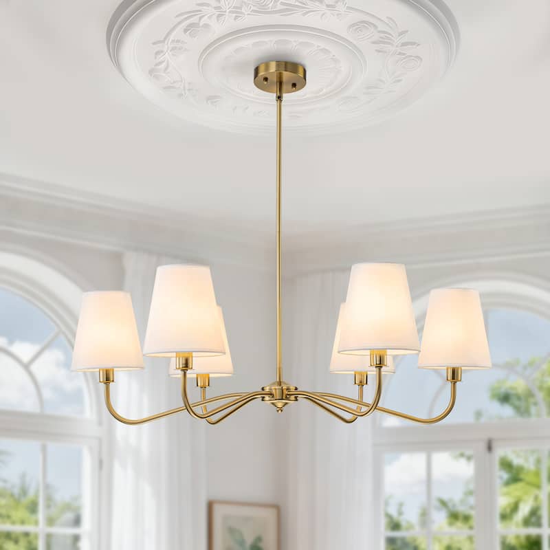 Starsky 6-Light Modern Classic Chandelier with White Linen Shades