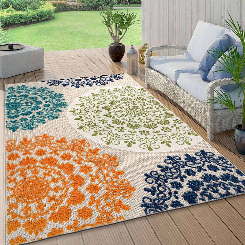 Verona Contemporary Floral Circles Indoor/Outdoor Area Rug