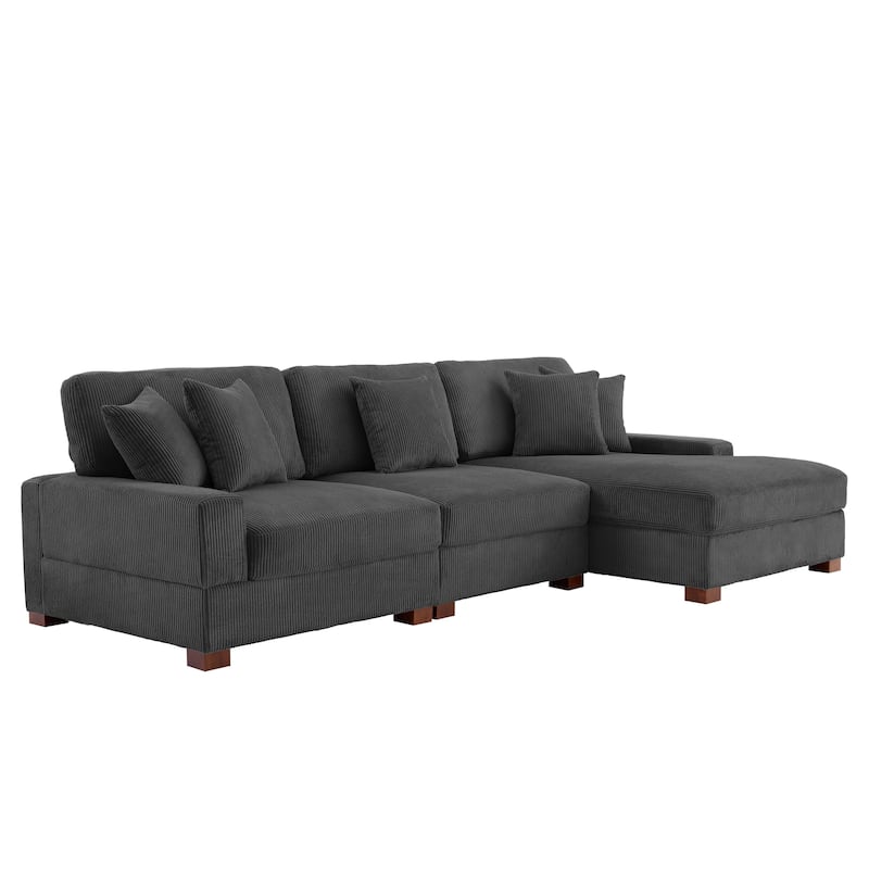 118" W Corduroy L-shape Modular Sectional Sofa with Pillows