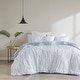 preview thumbnail 2 of 13, N Natori Brush Stroke Blue 4 Piece Oversized Reversible Seersucker Comforter Set