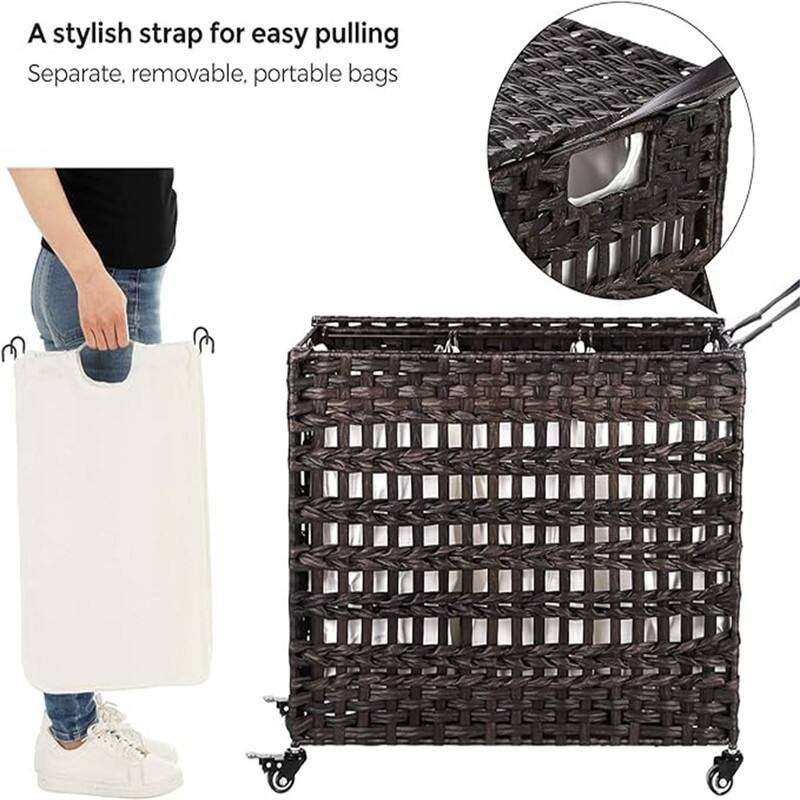 140L Synthetic Rattan Laundry Hamper with Wheels - 26"L x 13.8"W x 23.8"H