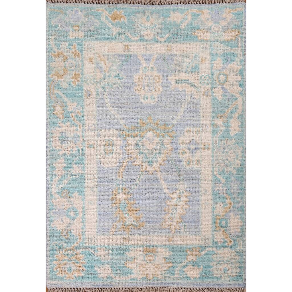 Floral Oushak Turkish Oriental Vegetable Dye Rug Handmade Wool Carpet - 2'0" x 2'11"