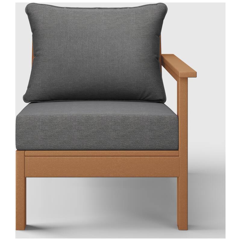 Birchwood All Weather HDPE Outdoor Patio Deep Seating Teak Right Arm Facing Chair With Cushions (1-Piece)