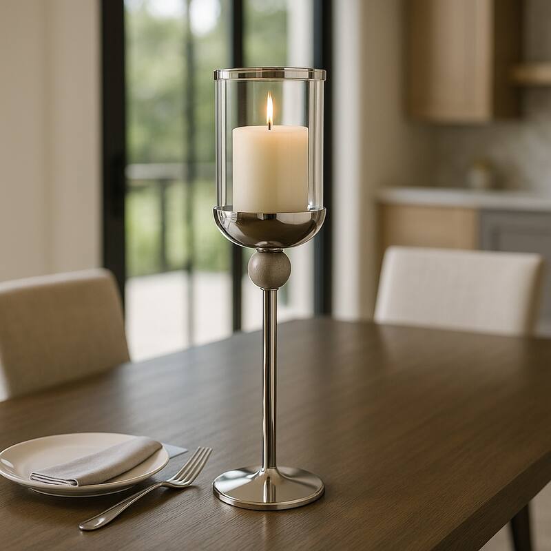 Metal Marble Floor Candle Holder Elegant Sculptural Hurricane