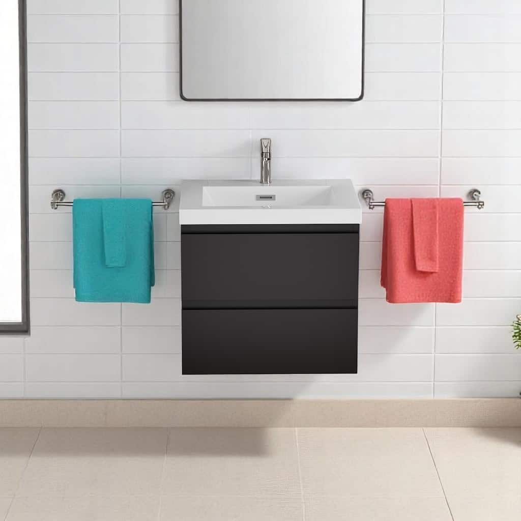 24" Floating Bathroom Vanity with Resin Sink, Modern Wall-Mounted Storage Cabinet with Soft Close Drawers